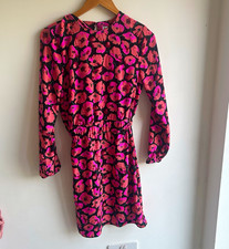 Warehouse Women’s Size 8 Pink & Black Floral Shift Short Dress Round Neck