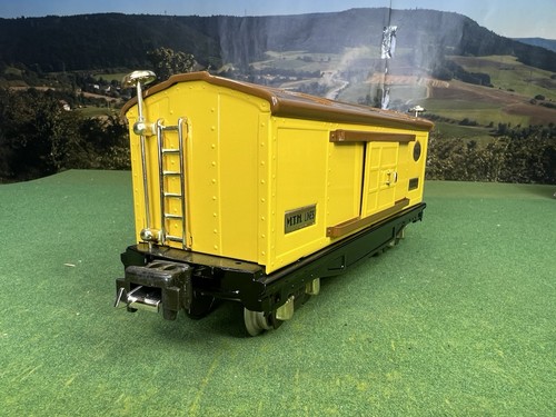 MTH TINPLATE TRADITIONS O GAUGE No. 814 BOXCAR YELLOW & BROWN 10-1042 LNIB - Picture 6 of 18