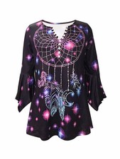 Spring And Autumn New Printed Spike Button Irregular Three-quarter Sleeve T-shir