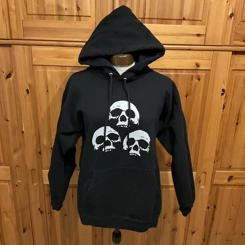 SACAI Felpa con cappuccio nera teschio taglia S con marsupio cappuccio maglione 3 teschi uni