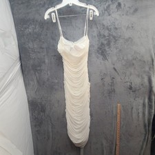 ALIEVA Womens M White Ruched Mesh Maxi Bodycon Dress Adjustable Straps