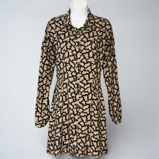 Reformed Shirtdress Medium Roll Tab Sleeves Button Front Pockets Black Tan Geo