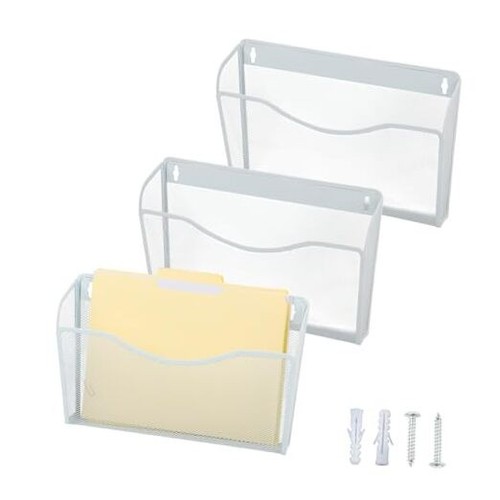 3 Single Pocket Mesh Hanging File Organizer, Vertical Wall 3 Pack White