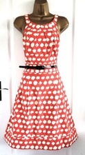 ELIZA J Dress Size 14 Red Cream Spot Fit & Flare Cotton with Buckle Belt
