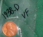 1938-D LINCOLN WHEAT-BACK PENNY - GRADES "VERY FINE"