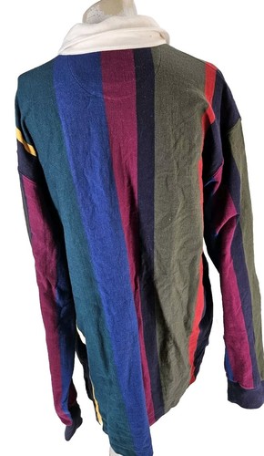 Land's End Men's Shirt Large Striped Multicolor Cotton Rugby Polo - Picture 6 of 7