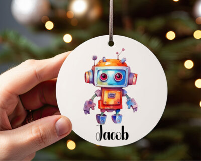 Personalised Toy Robot Bauble Christmas Party Gift Tag Tree Décor