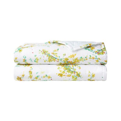 Yves Delorme Lucine Queen Coverlet Quilted Floral Print  Reversible Cotton NEW