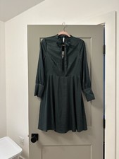 NWT Mango Suit Ribbon Tie Green Dress Women XS deadstock unique classic dress