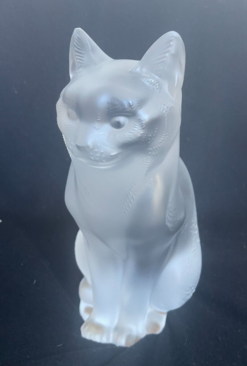 Lalique Frosted Crystal “Chat Assis” Sitting Cat Figurine | eBay
