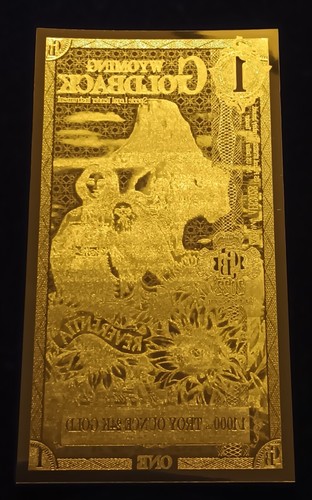1 Wyoming BU Goldback Aurum Gold Foil Note 1/1000 oz 24KT .999 *First Year 2022* - Picture 2 of 4
