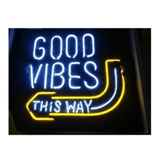 Good Vibes This Way Arrow 24"x20" Neon Sign Light Lamp Decor Wall Glass Gift  LE