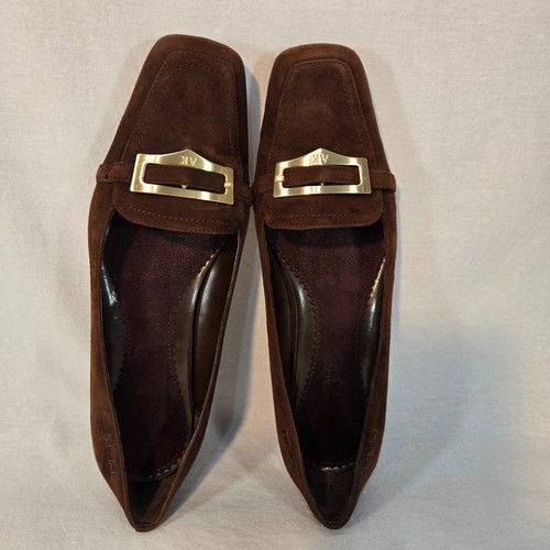 VINTAGE Office-Sirencore Academia ANNE KLEIN Brown Suede Buckle Shoes Size 8M. - Picture 12 of 24