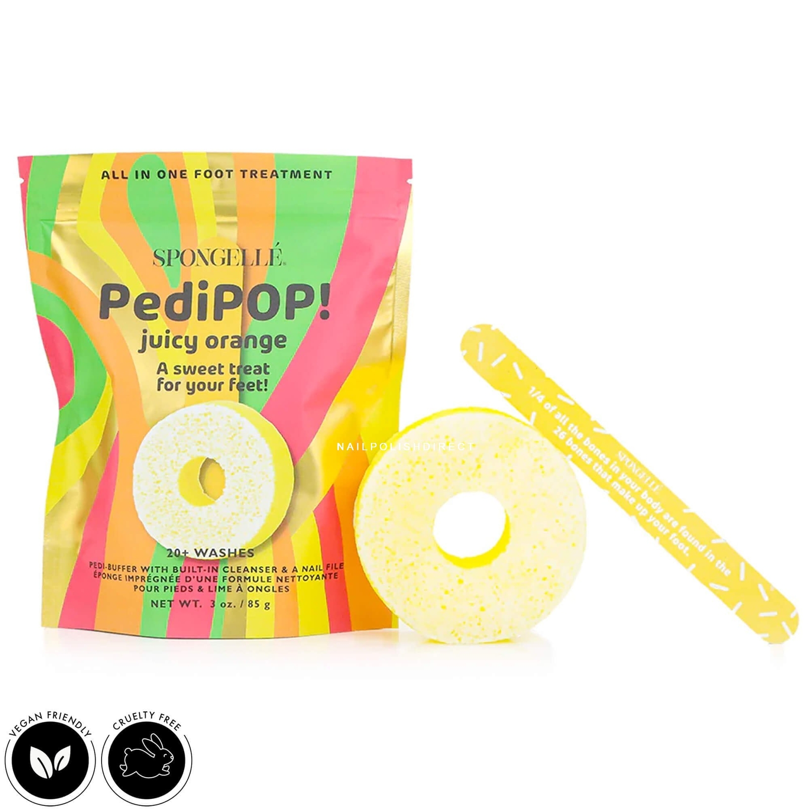 Spongelle PediPOP Pedi Buffer & Nail File - Juicy Orange 85g (30+ Washes)