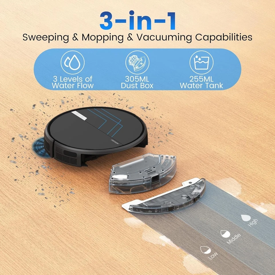 3000Pa Robotic Robot Vacuum and Mop Combo Cleaner Self-Cleaning Sweeper - Image 2 of 4