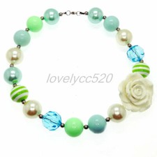 New White flowers Chunky Gumball Beads Kids Bubblegum Fashion Women Necklace