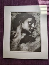 VTG. Michaelangelo, Head Of Adam, Lithograph, Print, B&W, 25.5
