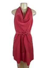 Ann Taylor Red Halter Neck Sleeveless Dress With Belt Tie Back Pleated Sz 2