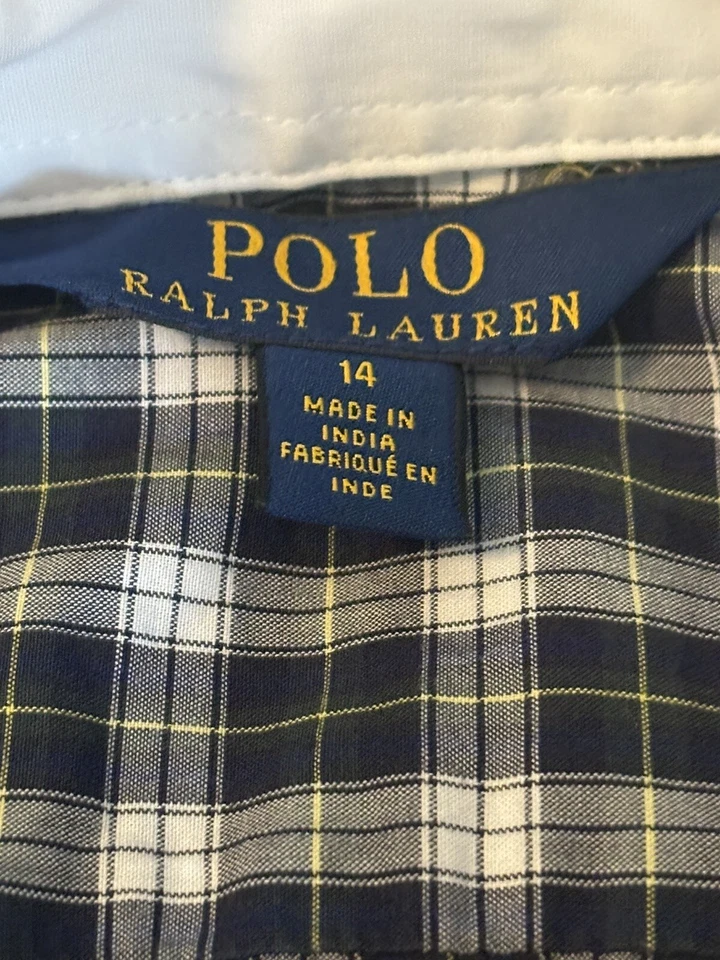 Polo Ralph Lauren Blue Plaid Shirt Dress Button Long Sleeve Girls 7 White Collar - Image 3 of 4