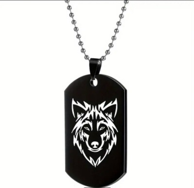 Herren Halskette Wolf Edelstahl Farbe Schwarz