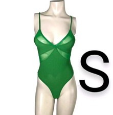   Green Mesh Cut Out Cami Stretchy Bodysuit Size S
