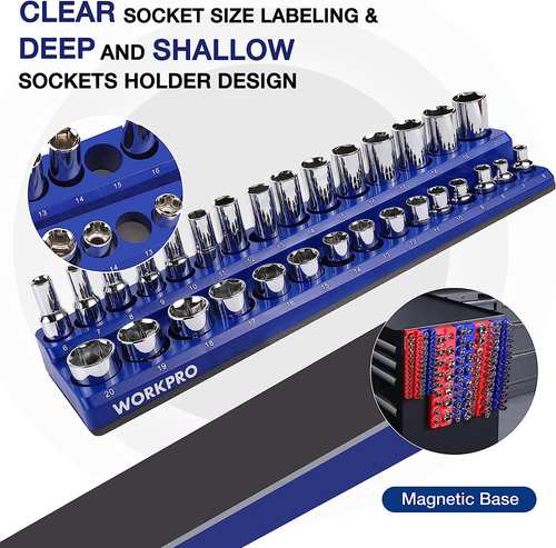 Socket Organizer Set with Magnetic Base, 6-Piece, Holds 141 Sockets - Picture 5 of 7