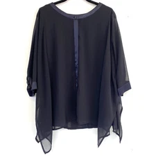 NWT $395 Basler Black Semi Sheer Silk Blend Kimono Tux Blouse Top sz 42