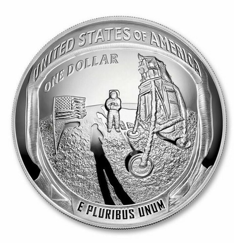 2019-P 5 OZ PROOF 99.9% SILVER APOLLO 11 PF70 COIN FIRST DAY ISSUE CHARLIE DUKE - Picture 5 of 10