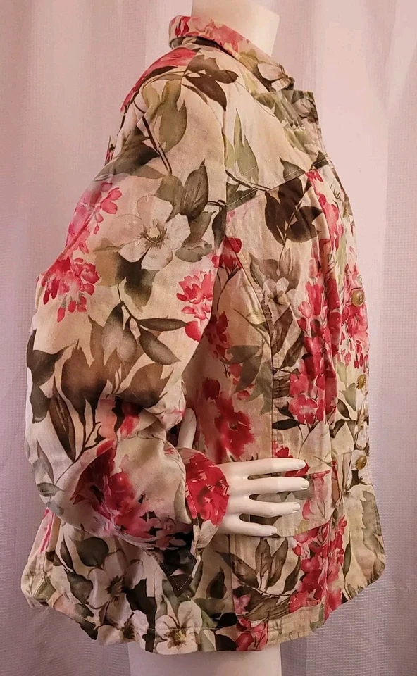 Kim Rogers Signature Women's 20W Blazer Floral Flower Jacket Linen Blend Cream - Image 2 of 4