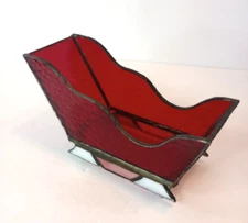 STAINED GLASS Santa's Sleigh ~ Candy Dish / Christmas Card Holder / Centerpiece