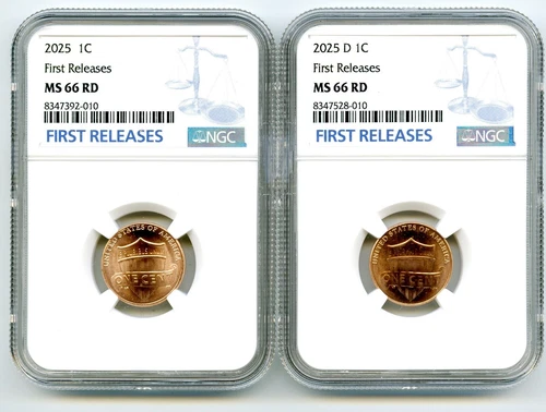 2025 P & D LINCOLN SHIELD CENT NGC MS66 2-COIN PENNY MATCHING SET FIRST RELEASES