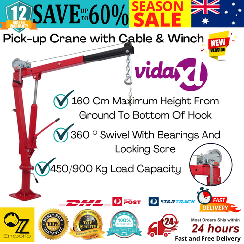 Hydraulic Crane 900kg Pickup Ute Truck Trailer Bed Lift Hoist Winch