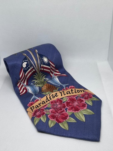 Tommy Bahama Men's Necktie Flag Palm Tree Floral Nautical Paradise Nation Silk