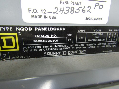 ✌️SQUARE D 225 AMP NQOD442L224CU MAIN LUG PANELBOARD 3∅ 208/120 VAC 42 CIRCUIT - Picture 8 of 10