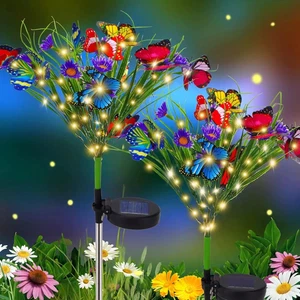 Solar LED Flower Stake Lamp with Butterfly Outdoor Waterproof Lawn Garden Decor