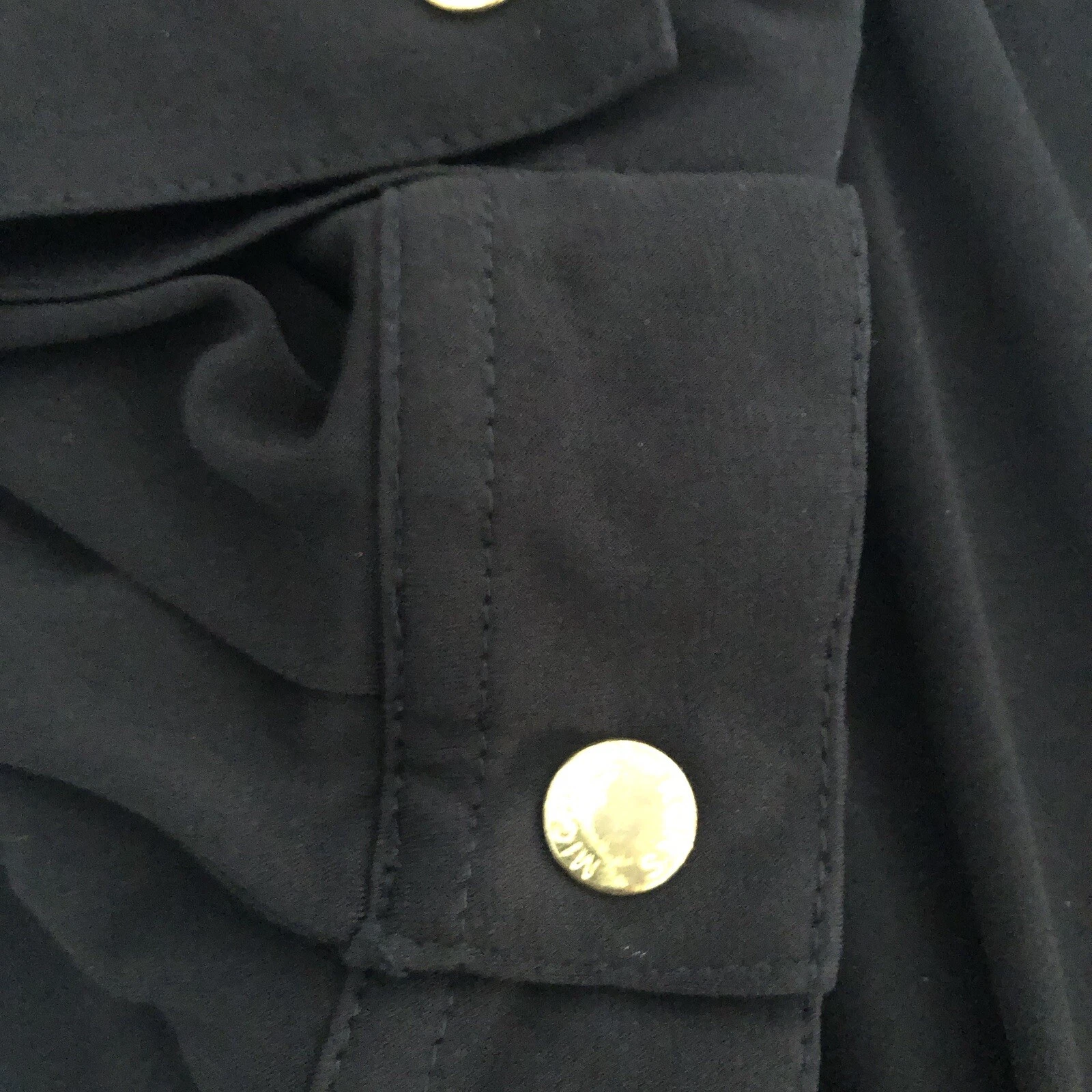 Michael Kors Camicia Vestito Donna Taglia Media Nero Bottoni Oro Manica Lunga