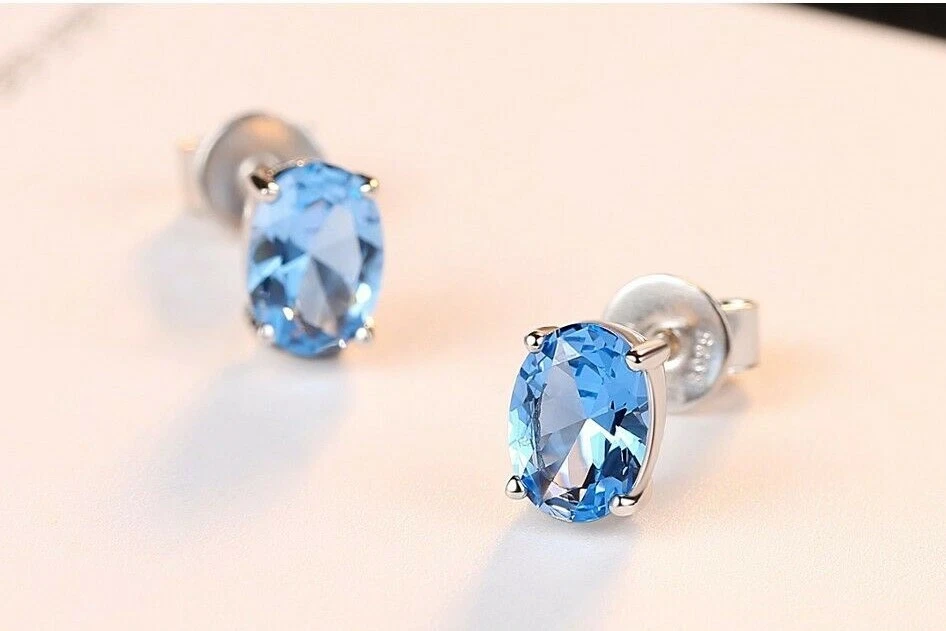 BENIAMINO Damen Ohrringe Ohrstecker 925er Sterling Silber Blau Topas 1,8 ct VVS  - Bild 2 von 4