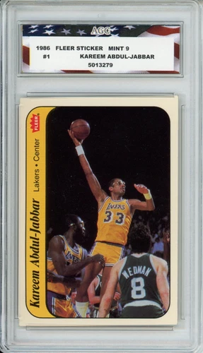 1986 Fleer Sticker #1 Kareem Abdul-Jabbar AGC 9 Mint Los Angeles Lakers