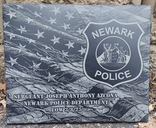 Custom Police Officer designed laser engraved slate 12x10 memorial plaque - Flag