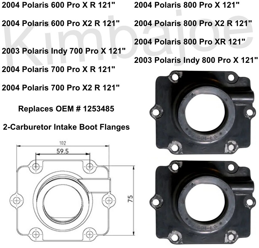 2003 2004 Polaris 600 700 800 ProX 2 Listed 2 Carb Intake Boot Flanges