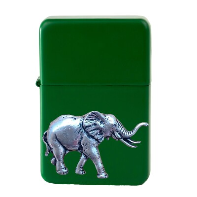 #ad #ad A20 Elephant Pewter design on a GREEN flip top petrol lighter windproof GBP 14.95