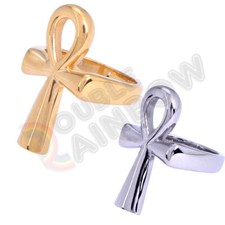 Women Men Stainless Steel Gold Silver Plated Egyptian Ankh Cross  Size:7-12/R55