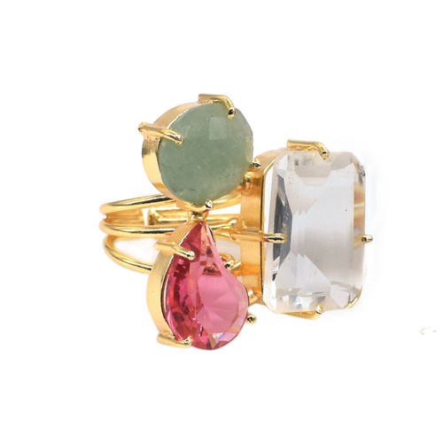 Bague quartz rose ovale plaqué or femme