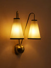 Clarke Wall Light, Antiqued Brass Dual Shade Wall Fixture Mid Century Lamp Sconc