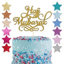 Eid Hajj Mubarak Gold Glitter Cake Topper Ramadan Islam Party Islamic Decoration
