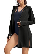 UPF50 Women's Long Sleeve Swimsuit Cover Up, Quick Dry SPF Hooded Beach Shirt