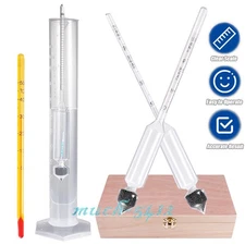 Proof Tralle Spirit Distill Alcohol Scale 0-100 Hydrometer w/ Thermometer & Jar