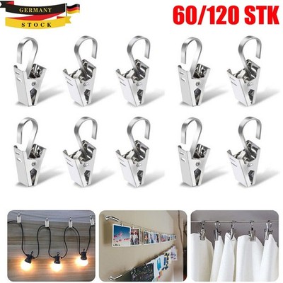 60/120 Stk Edelstahl Vorhang Clips mit Klammer Haken Gardinenhaken Für Gardinen