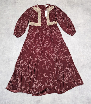 Per Una Kleid Damen 16 rot Blumen Ditsy Etuikleid Smart Pure Cupro Midi Boho Tunika