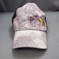 Skull Headdress Trucker Hat Gray Mesh Cap Made USA Graphic Biker Style Adjust